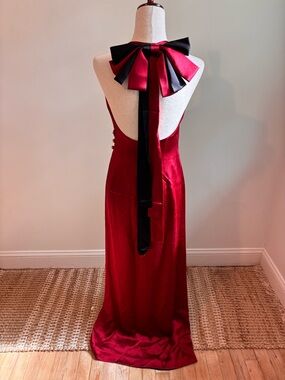 Sondra Falk Couture Scarlett Black Red Formal Wrap Dress Sample 4 Statement Bow